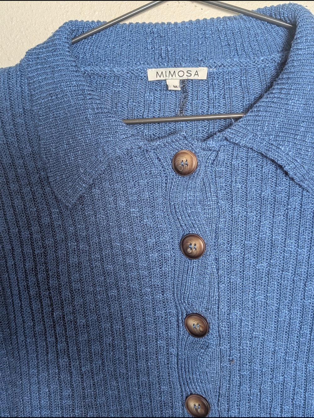 Mimosa Slate Blue Ribbed Button-Front Cropped Cardigan Sweater M